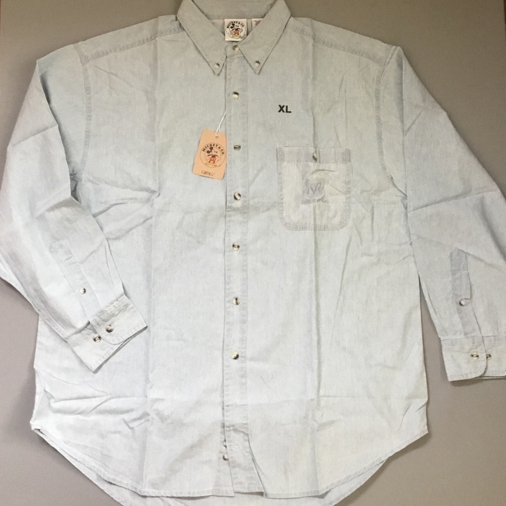 NWT Mickey & Co. Shirt Denim Button Up Light Wash Disney